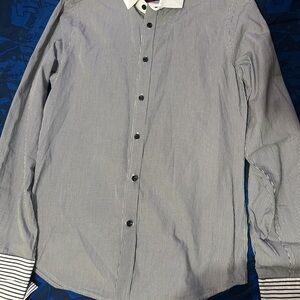 Express Black and White Striped Button Down Shirt